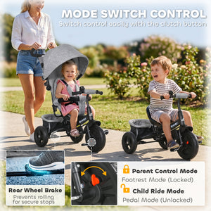Qaba 6 in 1 Tricycle for Toddler 1-5 Years with Parent-Push Handle, Dark