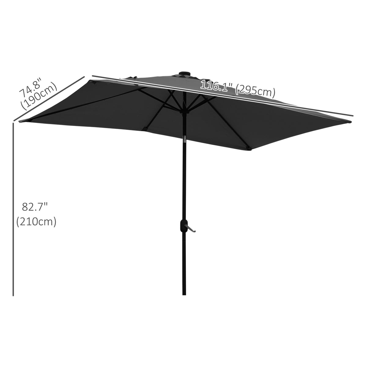 6' x 10' Patio Umbrella with 22 LED Solar Lights and Tilt, Rectangular Outdoor Table Umbrella with Crank, Dark Grey