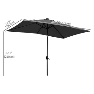 6' x 10' Patio Umbrella with 22 LED Solar Lights and Tilt, Rectangular Outdoor Table Umbrella with Crank, Dark Grey