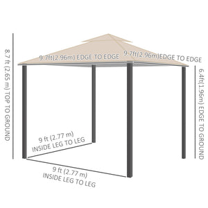 10' x 10' Deck Gazebo with Curtains & Mesh Screen Drapes, Double Roof Canopy Polyester Shade for Backyard Garden, Khaki