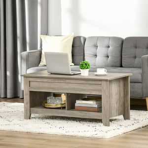 Lift Top Coffee Table with Hidden Storage Compartment and Open Shelves, Lift Tabletop Pop-Up Center Table for Living Room, Dark Walnut