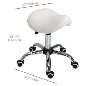 Ergonomic Saddle Stool with Wheels, Adjustable PU Leather Saddle Chair, 360° Swivel, No Back Pain, Healthy Posture, Salon Chair for Massage Medical Home, Cream White