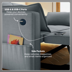 3‑in‑1 Convertible Sofa Bed, Pull Out Sleeper Sofa with USB Charging, Adjustable Backrest, Side Pockets – view 13