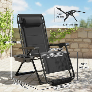 Zero Gravity Chair, Reclining Outdoor Lounger Chair with Cup Holder, 400 LBS Capacity, Black – view 2