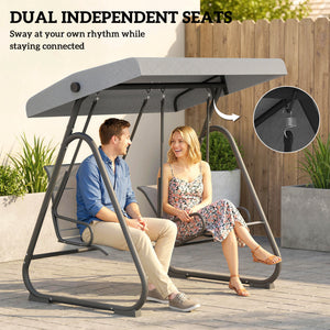 Patio Swing Chair w/Adjustable Canopy Outdoor Porch Swing w/Dual Independent Seats 2-Seat Grey