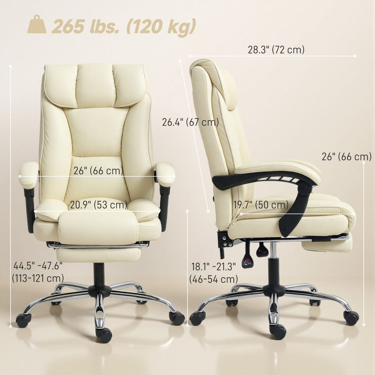 Executive Office Chair, Pet-Friendly Leather Ergonomic Desk Chair with Footrest, Swivel Recliner, Beige – view 2