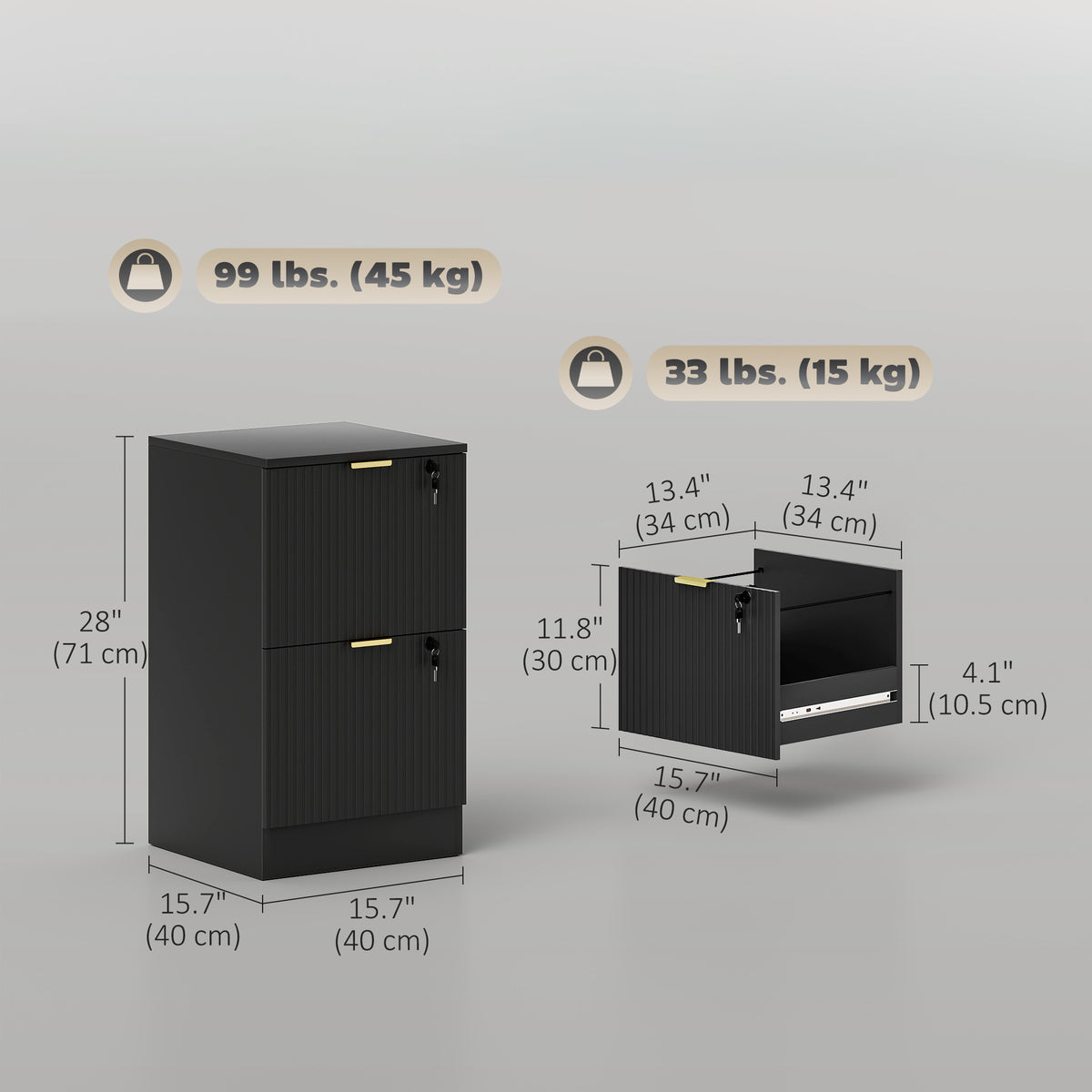 Lockable Filing Cabinet with 2 Fluted Drawers, File Cabinet with Adjustable Hanging Rails for A4 Letter – view 2