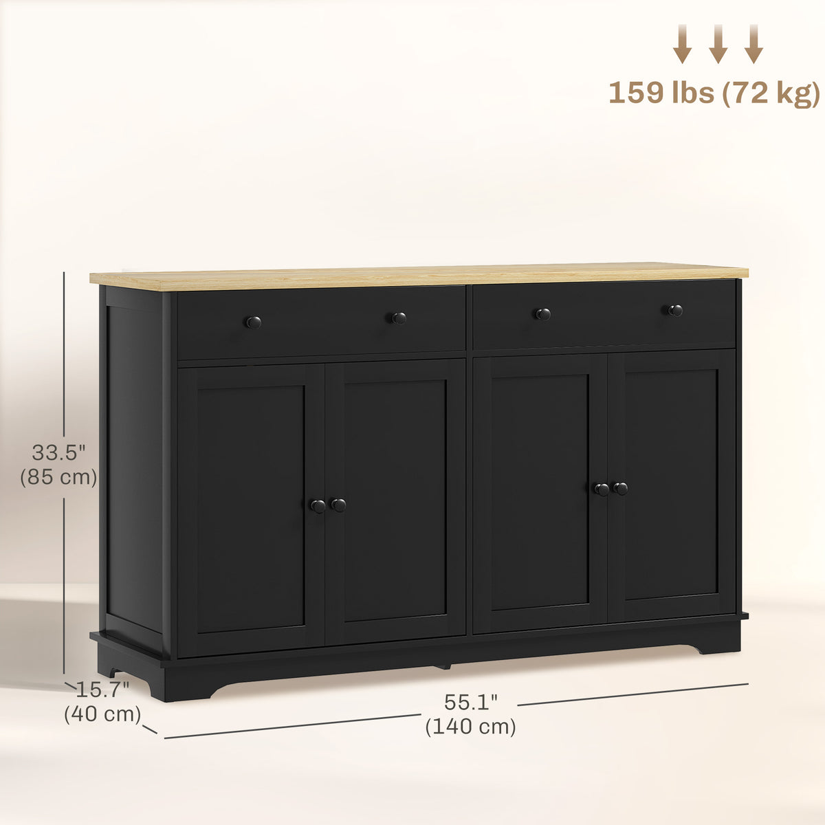 Modern Sideboard, Buffet Cabinet with Storage Drawers, Adjustable Shelves for Living Room, Dining Room, Entryway, Black
