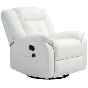 8-Point Vibration Massage Recliner Chair, PU Leather Manual Reclining Sofa, Swivel Nursery Rocking Chair with Remote Control, Side Pockets, for Living Room, Cream White