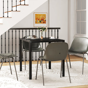 Square Kitchen Table for 2-4 People, Dining Table with Glass Top and Steel Legs for Dining Room, Black