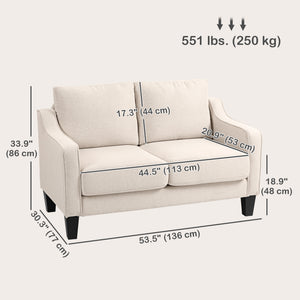 Loveseat Sofa, Modern Couch with Pocket Spring, Linen Upholstered, Thick Padded, Beige – view 2