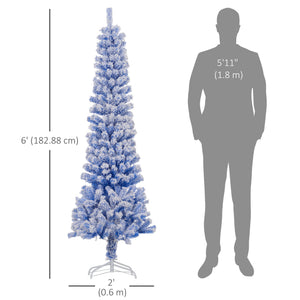6ft Flocked Christmas Tree, Pencil Christmas Tree with Realistic Branch Tips, Folding Metal Stand, Green – view 16