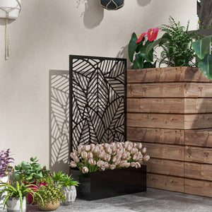 Metal Outdoor Privacy Screen with Raised Graden Bed, Privacy Panel and Planter Box, Wall-Mounted or Freestanding