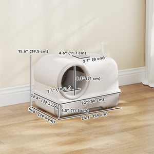 Cat Litter Box Easy Clean Drawer Odor Control Hooded Cat Litter Tray with Scoop White and Grey