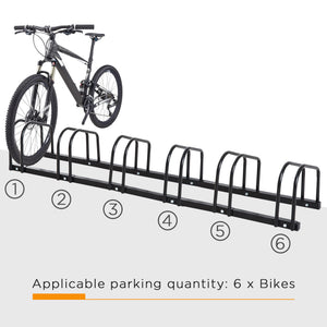6-Bike Bicycle Floor Parking Rack Cycling Storage Stand Ground Mount Garage Organizer for Indoor and Outdoor Use Black