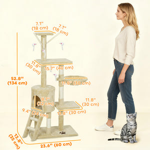 53" Cat Tree Tower, Kitten Activity Centre with Scratching Posts, Condo, Perches, Ladder, Hammock – view 9