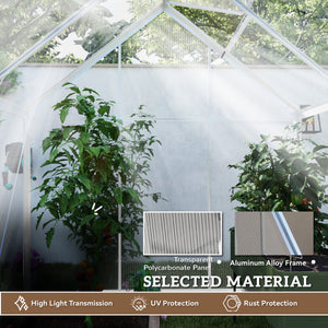 6' x 4' Walk-In Greenhouse, Polycarbonate Greenhouse with Sliding Door, Window, Aluminium Frame – view 4