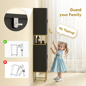Tall Bathroom Storage Cabinet, Modern Narrow Bathroom Cabinet with Diamond Chevron Pattern and Adjustable – view 5
