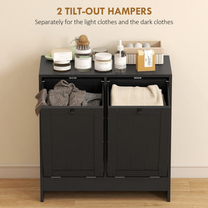 Tilt-Out Laundry Storage Cabinet, Modern Laundry Hamper with 2 Compartments for Bathroom Washroom, Black – view 3