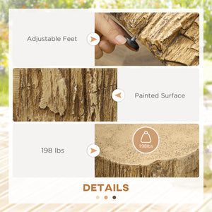 Concrete Finish Side Table, Lightweight Accent Table, 17" Patio Tree Stump End Table with 4 Adjustable Feet for Indoor, Outdoor, Natural Brown