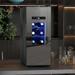 Wine Fridge, 12 Bottle, Under Counter Drinks Beer Wine Cooler with Glass Door, LED Light, Temperature Control