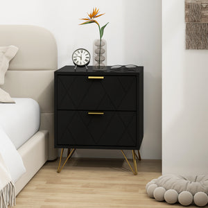 Modern Bedside Table, Accent Nightstand with 2 Drawers, Bed End Table for Bedroom, Black – view 6
