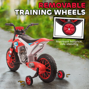 Aosom Kids Dirt Bike 12V Battery-Powered Ride-On Electric Motorcycle with Charging Battery, Training Wheels