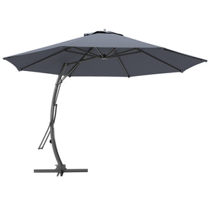 11FT Patio Umbrella, Cantilever Umbrella with 8 Ribs, 360° Rotation, Easy Adjustment for Garden, Deck, UPF 50+, Grey