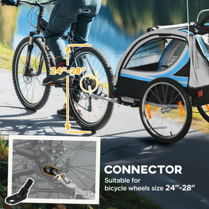 Aosom 2 Seat Bike Trailer for Kids 2-in-1 Double Baby Stroller with Handbrake, Rubber Wheels, 5 Point Harness, Waterproof Cover, Storage Bag, Reflectors