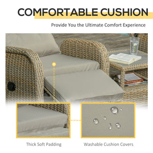 3 Pieces Patio Wicker Bistro Set, PE Rattan Coffee Table & Adjustable Recline Chairs Furniture Set – view 11