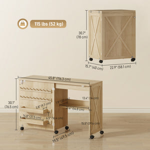 Sewing Machine Table on Wheels, Folding Craft Table with 2 Bins, Storage Shelf, 18 Pegs, Lockable Wheels โ view 9