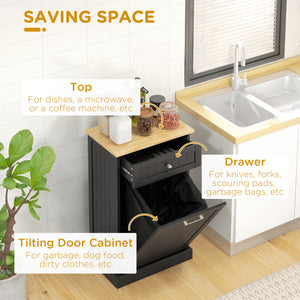 Kitchen Tilt Out Trash Bin Cabinet, Free Standing Recycling Cabinet, Trash Can Holder with Drawer, White – view 11