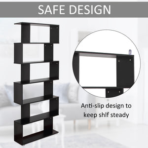 Wooden S Shape Bookcase 6 Shelves Storage Display Home Office Furniture