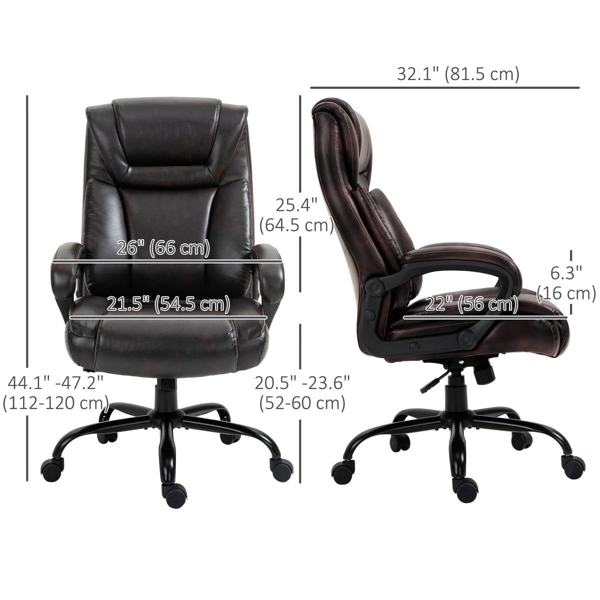 PU Leather Executive Office Chair with High Back, Adjustable Height and Swivel Wheels, 400LBS Capacity – view 2