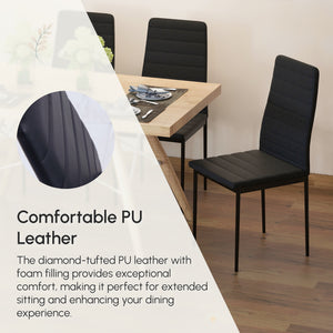 High Back Dining Chairs, Modern Upholstered PU Leather Accent Chairs with Metal Legs for Kitchen, Set of 4, Black