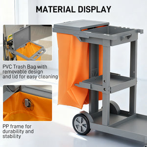 Commercial Janitorial Cart with 3 Tier Shelves, Professional Cleaning Cart with Rubbish Bag with Lid and – view 19