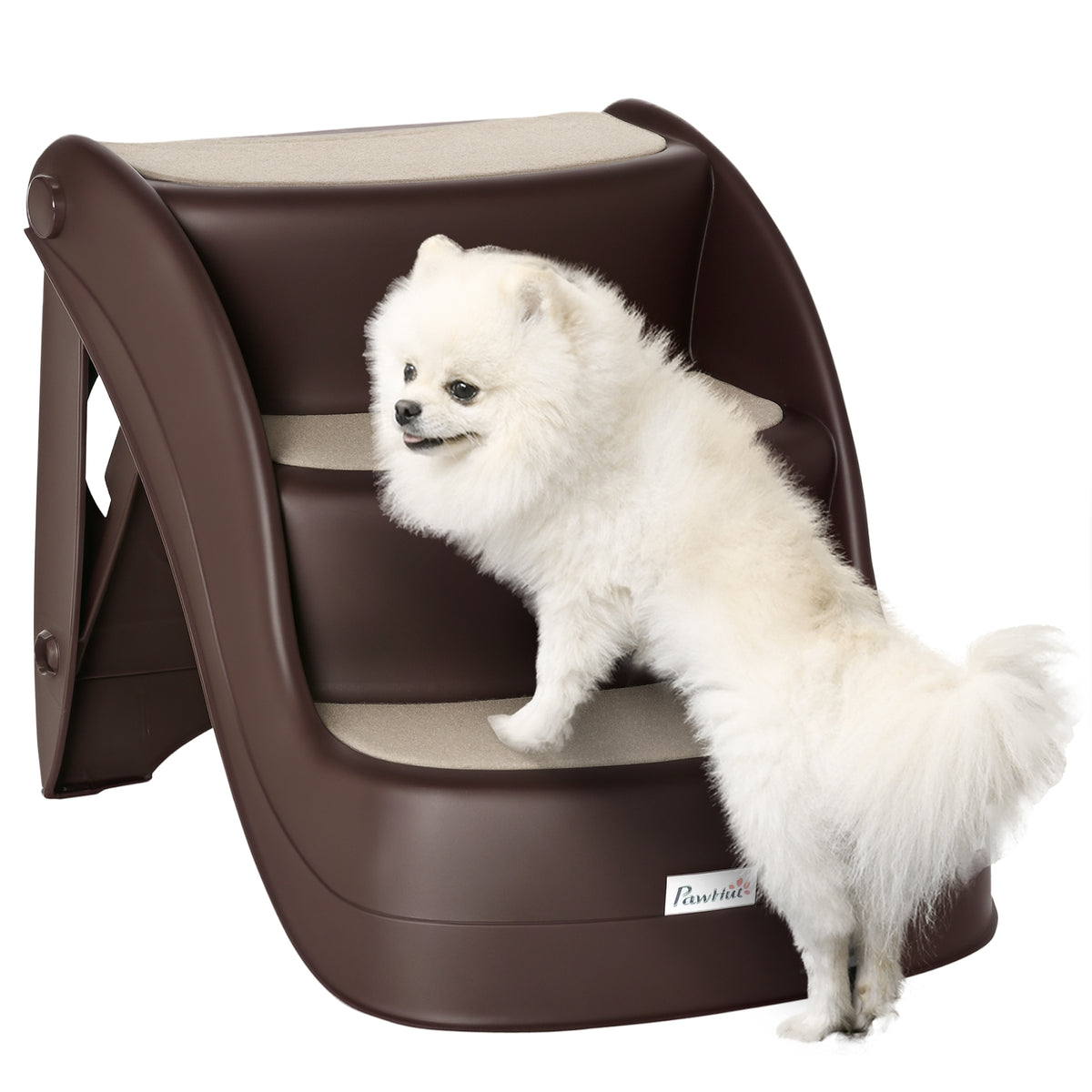 Portable Pet Stairs Foldable Steps for Small Dogs and Cats 3-Step with Non-slip Treads for Beds Sofas, Cream – view 2
