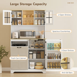 Kitchen Pantry Cabinet with Charging Station, 7 Gallon Trash Can Cabinet – view 11
