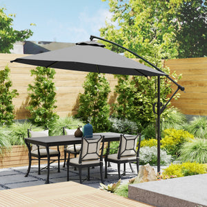 118.1" Patio Offset Umbrella with Cover and Wind Protection Strap,with Crank Handle and Tilt, UPF50+, Grey