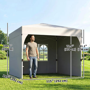 9.6 x 9.6 ft Pop Up Canopy Tent with 3 Sidewalls, UPF 50+ 1-Button Push Easy Setup Outdoor Instant Canopy, Light Grey