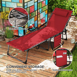 Folding Lounge Chair, Outdoor Chaise Lounge Tanning Chair with Adjustable Back, Side Table, Headrest, Black – view 12