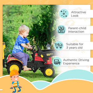 Aosom Ride on Toy Dump Truck for Kids, Pedal Construction Car with Detachable Trailer for 3 Years Old, Red