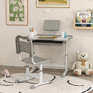 Qaba Kids Desk and Chair Set Height Adjustable Student Writing Desk Children School Study Table with Tilt Desktop
