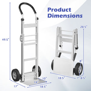Aluminum Dolly Cart with 2 Rubber Wheels and Ergonomic Handle-Silver view 5