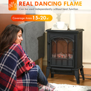 Electric Fireplace Stove, Freestanding Fireplace Heater with Realistic Flame, Adjustable brightness, Overheating Safety System, Black