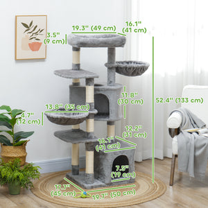 52.5" Cat Tree Tower with Scratching Posts, Cat Condos, Bed, Platforms, Hammocks, for Indoor Cats, Dark Grey – view 9