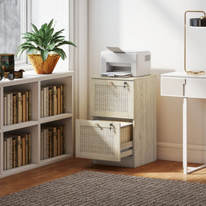 2 Drawer Filing Cabinet with Lock, Boho File Cabinet for A4 Letter Size Files with Decorative Rattan – view 7