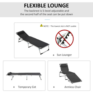 Folding Lounge Chair, Patio Lounger with Headrest, 5-Level Adjustable Backrest, and Aluminum Frame, Black – view 5