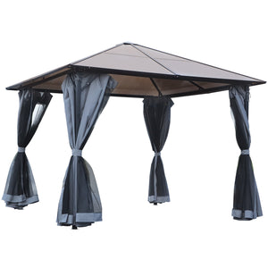 9.8' x 9.8' Garden Aluminium Gazebo Hardtop Roof Canopy Marquee Party Tent Patio Outdoor Shelter with Mesh Curtains & Side Walls, Grey