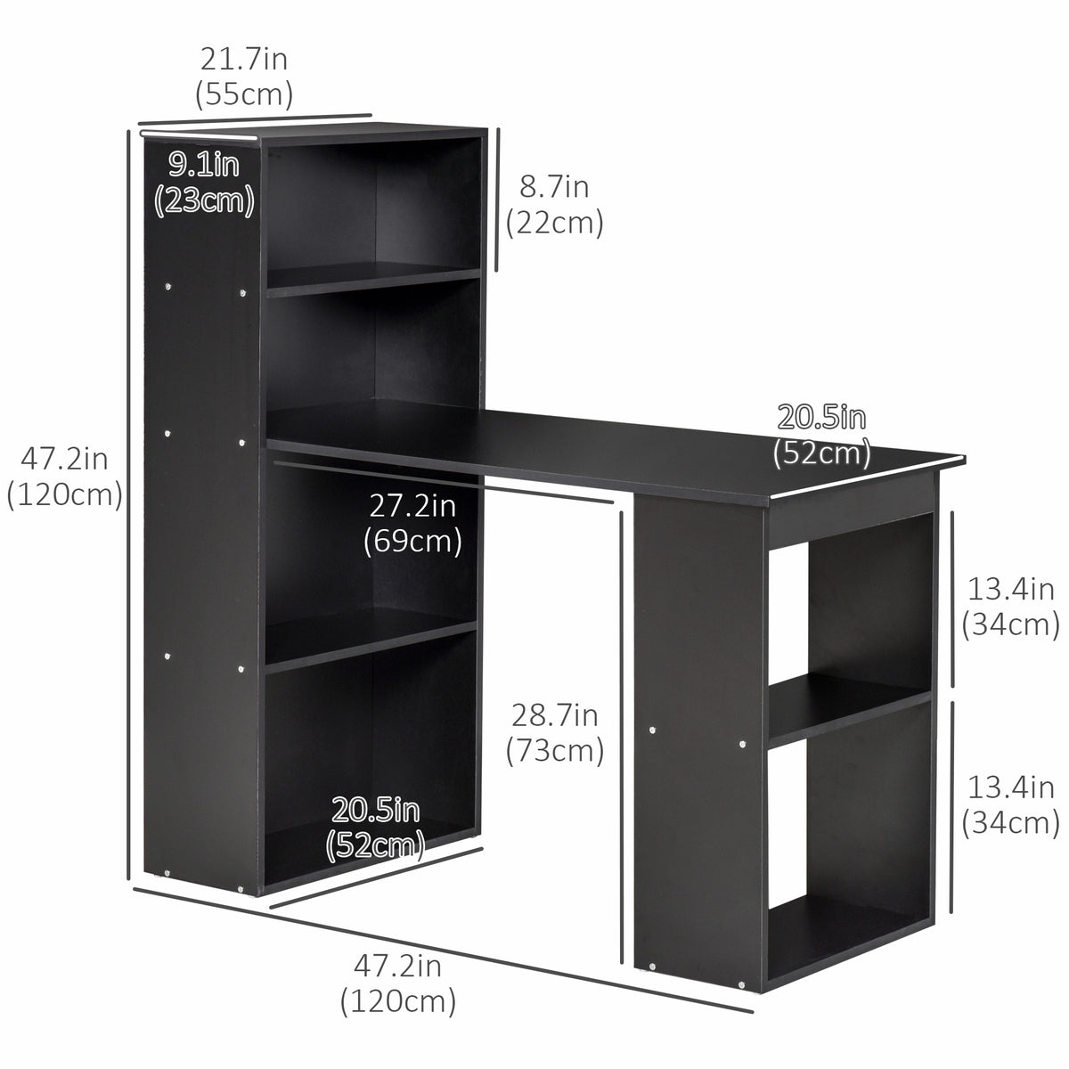 Modern Computer Desk with Storage Shelves, 47" Writing Table Workstation with Bookshelf for Home Office – view 2